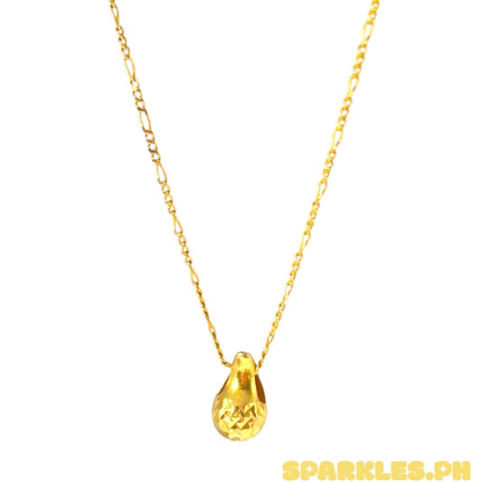 18k Saudi Gold Figaru 18' Chain Solid Pawnable Lightweight+18k Saudi Gold Solid Diacut Teardrop Pendant