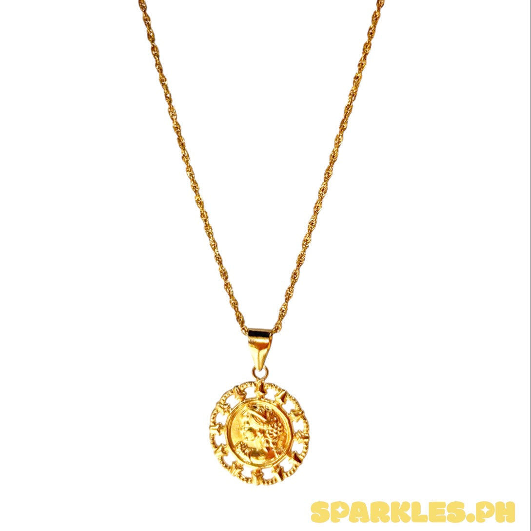 18k Saudi Gold Rope Chain 18" + 18k Saudi Gold Mini Queen Elizabeth Pendant