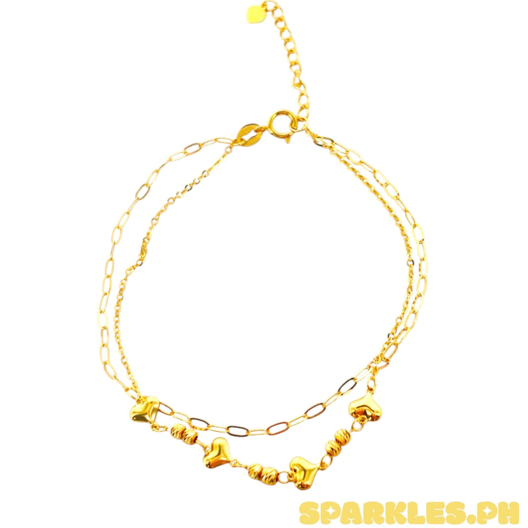 18k Saudi Gold Heart Link Bracelet With Extender
