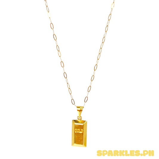 18k saudi gold micro paperclip chain solid pawnable-18 + 18k Saudi Gold Gold Bar Pendant Solid Pawnable