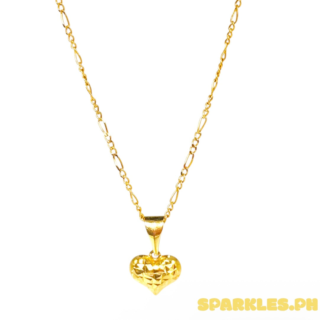 18k Saudi Gold Figaru 20' Chain Solid Pawnable Lightweight+18k Saudi Gold Mini Diacut Heart Open Back PENDANT
