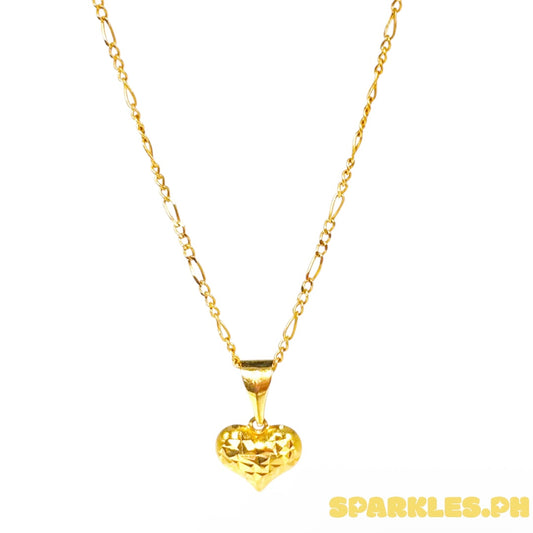 18k Saudi Gold Figaru Chain 20" + 18k Saudi Gold Mini Diacut Heart Open Back PENDANT