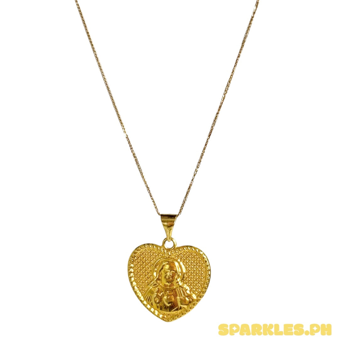 18k Saudi Gold Foxtail Chain 20" + 18k Saudi Gold Jesus Heart Pendant