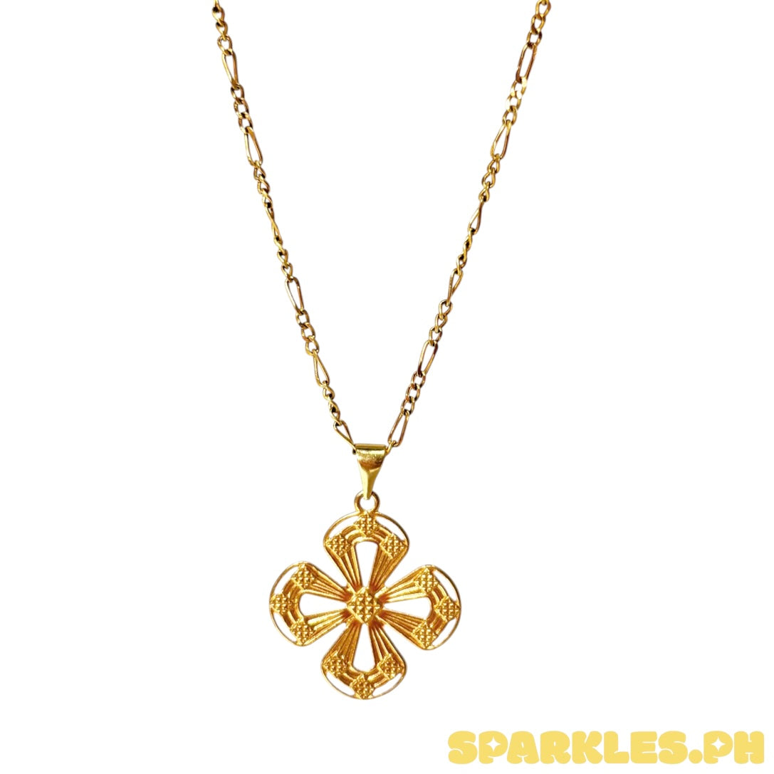 18k Saudi Gold Figaru Chain Makapal V2 20" + 18k Saudi Gold Petal Cross Pendant