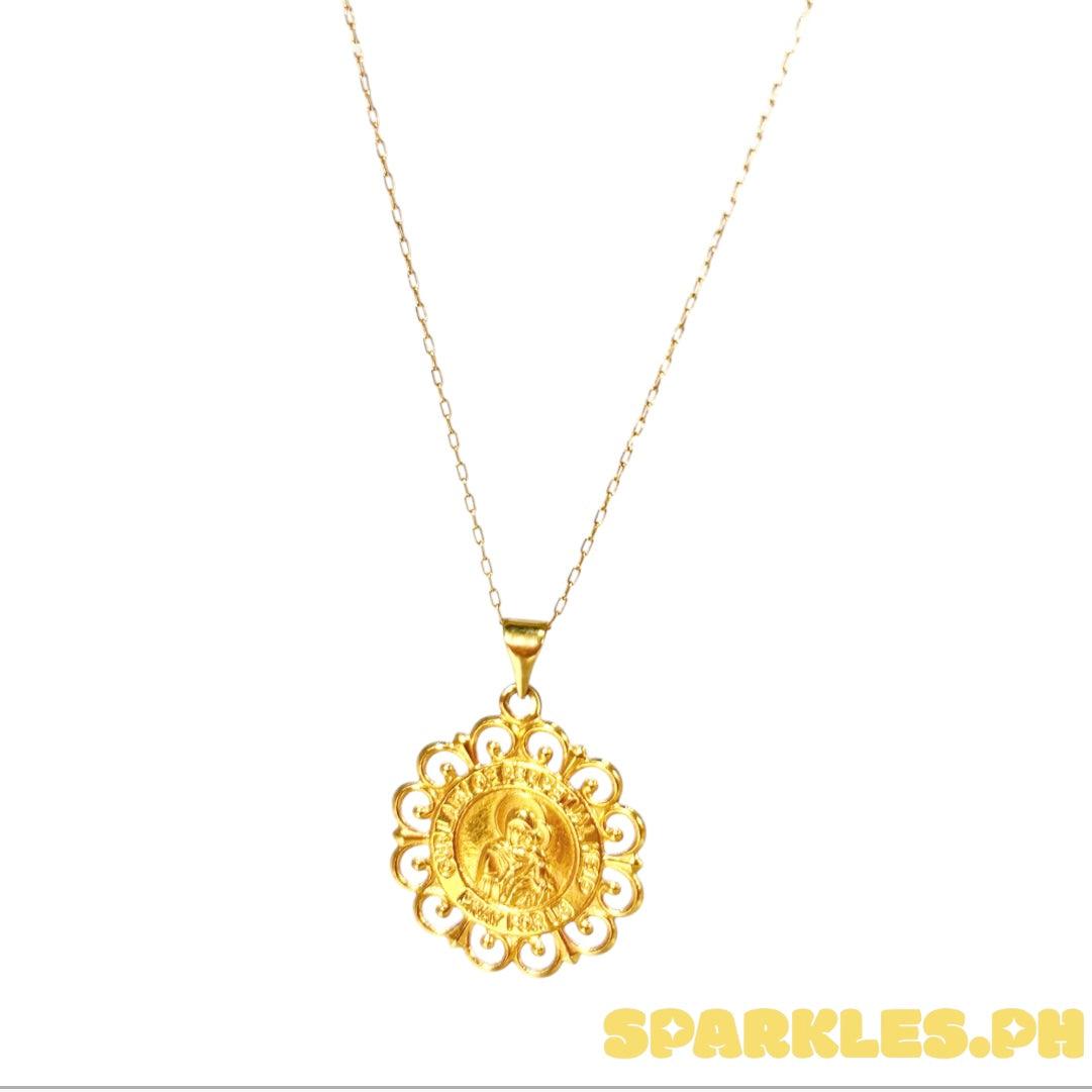 18k Saudi Gold Karkar Chain 18" + 18k Saudi Gold Greek Mary and Child Pendant