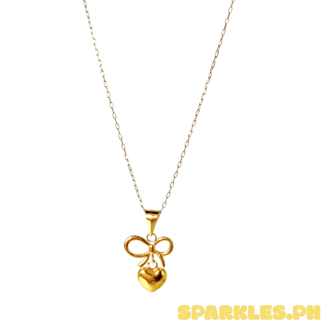 18k Saudi Gold Karkar Chain 18" + 18k Saudi Gold Bow Heart Pendant