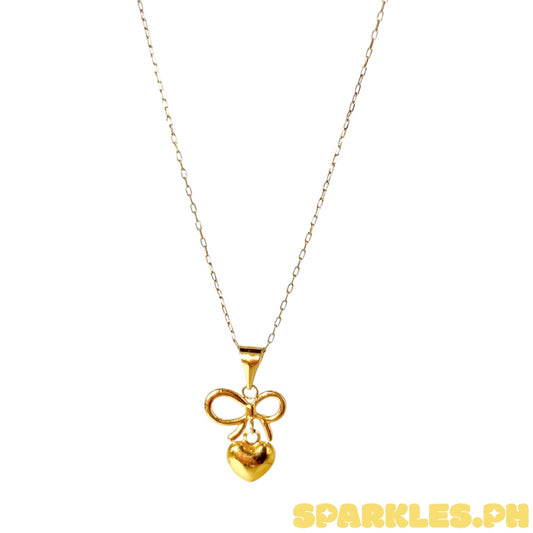 18k Saudi Gold Karkar Chain 18" + 18k Saudi Gold Bow Heart Pendant