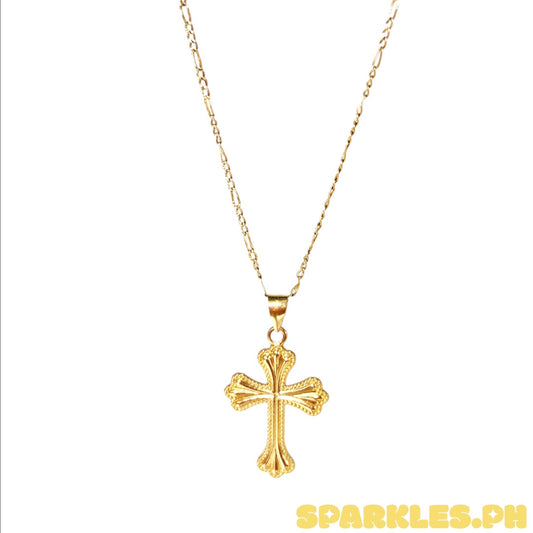 18k Saudi Gold Figaru Chain 18" + 18k Saudi Gold Cursive Cross Style Pendant