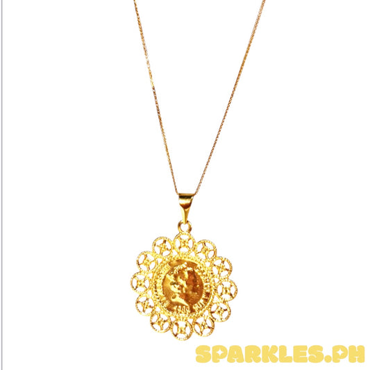 18k Saudi Gold Foxtail Chain 18k Saudi Gold 16" + 18k Saudi Gold Flower Elizabeth Pendant