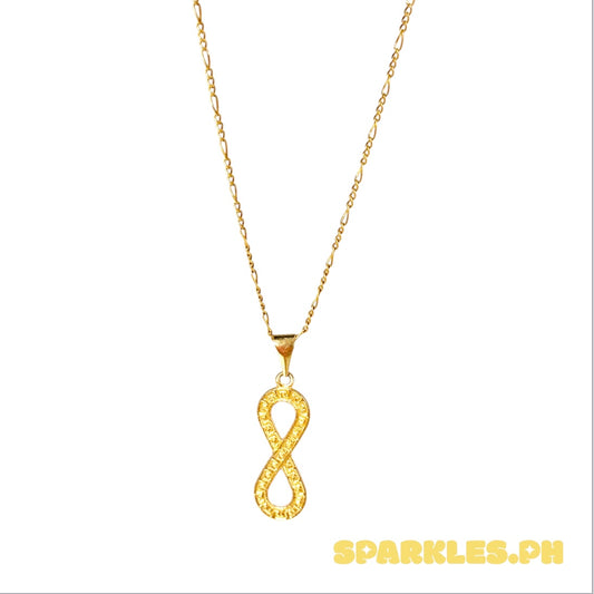 18k Saudi Gold Figaru Chain 18" + 18k Saudi Gold F Style INFINITY Pendant