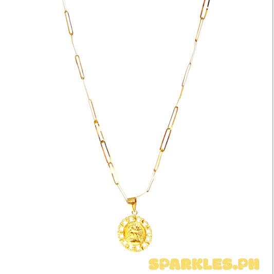 18k Saudi Gold 2X5MM Paperclip Chain 18" + 18k Saudi Gold Mini Queen Elizabeth Pendant