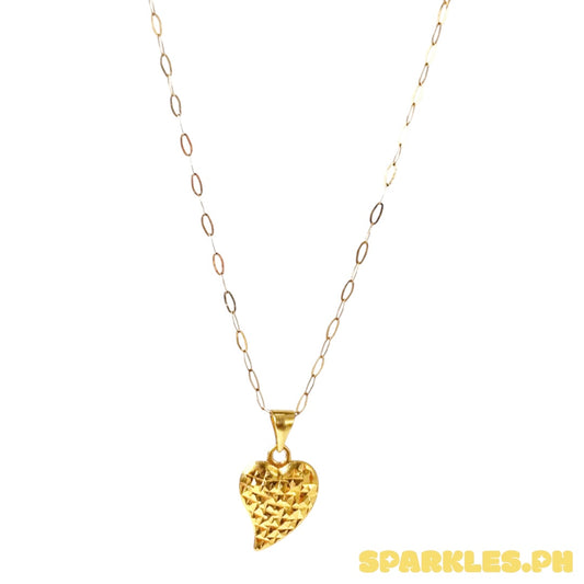18k Saudi Gold Micro Paperclip Chain 16” + 18k Saudi Gold Sexyheart Diacut Solido Pawnable