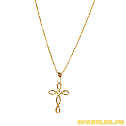 18k Saudi Gold Rope Chain 22" + 18k Saudi Gold Twisted Cross Pendant