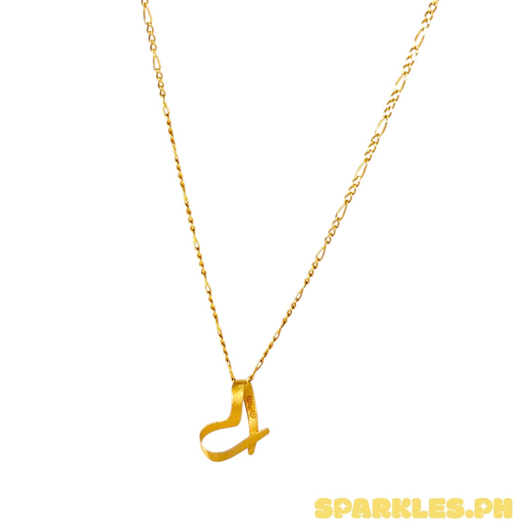 18k Saudi Gold Figaru Chain 18" + 18k Saudi Gold Boarder Heart Pendant