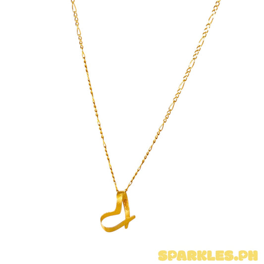 18k Saudi Gold Figaru Chain 18" + 18k Saudi Gold Boarder Heart Pendant
