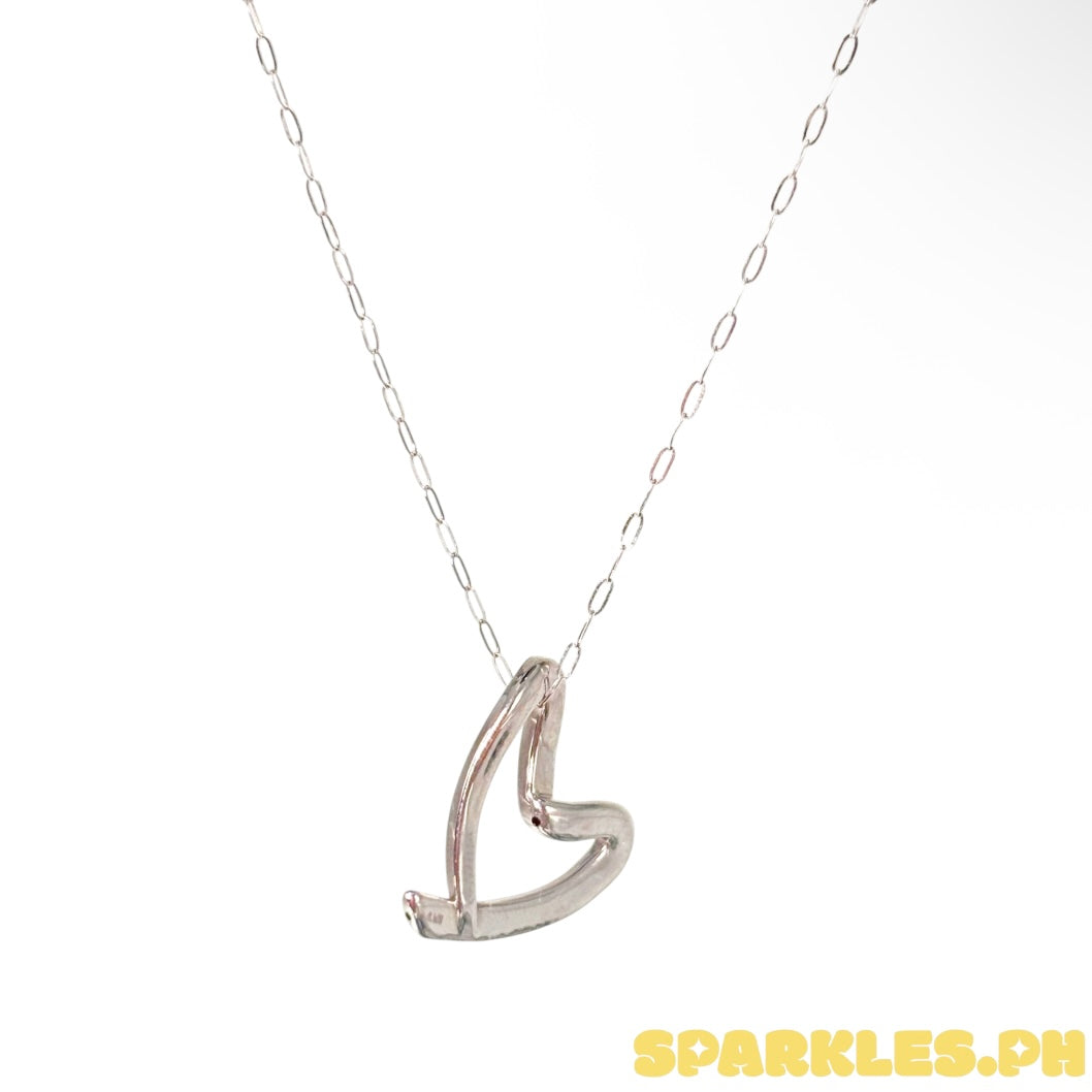 18k Saudi White Gold Micro Paperclip Chain 18" + AMPAW/HOLLOW 18k Saudi Gold WG Line Heart Pendant