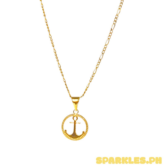 18k Saudi Gold Figaru 18' Chain Solid Pawnable Lightweight+18k Saudi Gold Ankla Circle Pendant Solid Pawnable