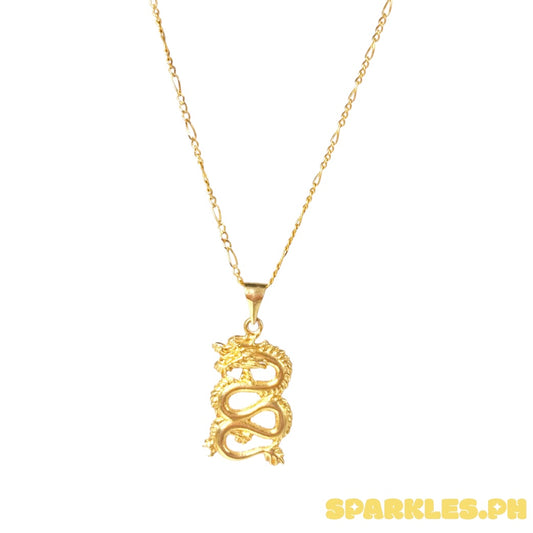 18k Saudi Gold Figaru 18' Chain Solid Pawnable Lightweight+18k Saudi Gold Spiral Dragon Pendant
