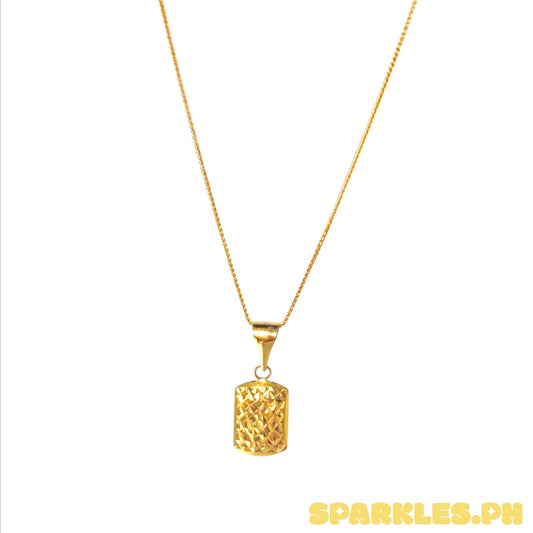 18k Saudi Gold Foxtail Chain 18" + 18k Saudi Gold Square Diacut Pendant