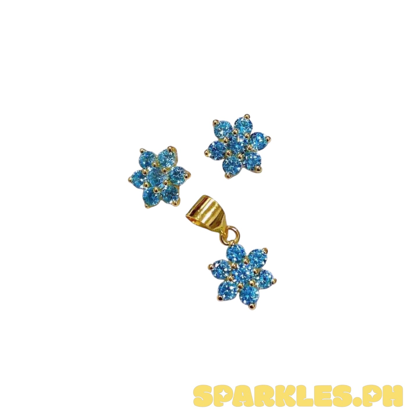 18k Saudi Gold Set March Birthstone Pendant & Earring