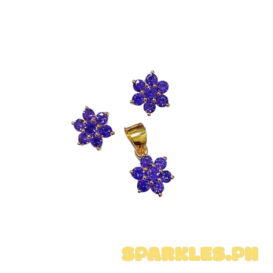 18k Saudi Gold Set February Birthstone Pendant & Earring