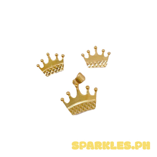 18k Saudi Gold Set Crown Pendant & Earring