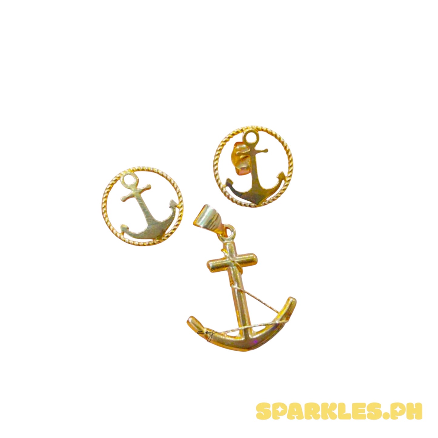 18k Saudi Gold Set Anchor Pendant & Earring