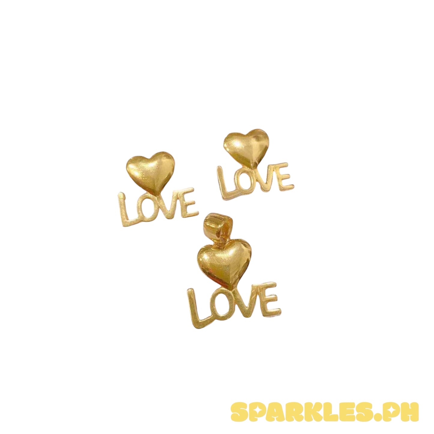 18k Saudi Gold Set Heart LOVE Pendant & Earring