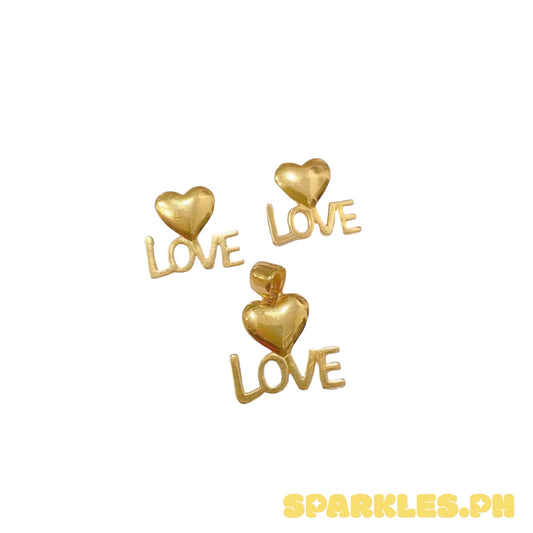 18k Saudi Gold Set Heart LOVE Pendant & Earring