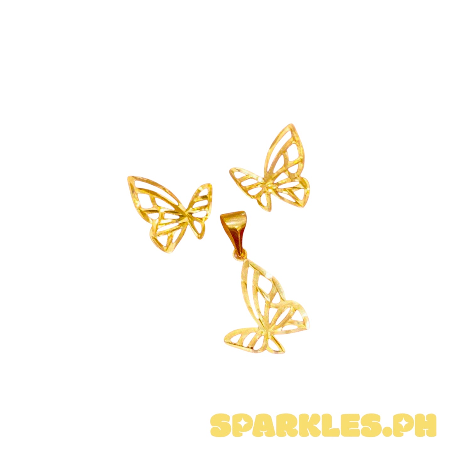 18k Saudi Gold Set Golden Butterfly Pendant & Earring