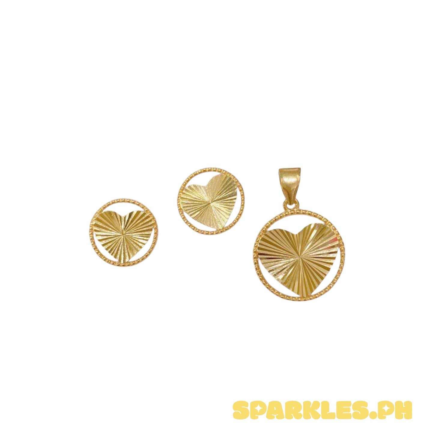 18k Saudi Gold Set Filigree Heart Pendant & Earring