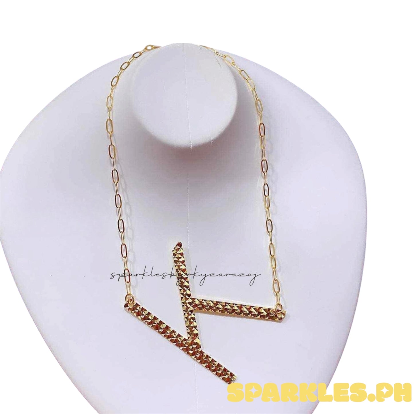 18k Saudi Gold Letter K Diacut Necklace
