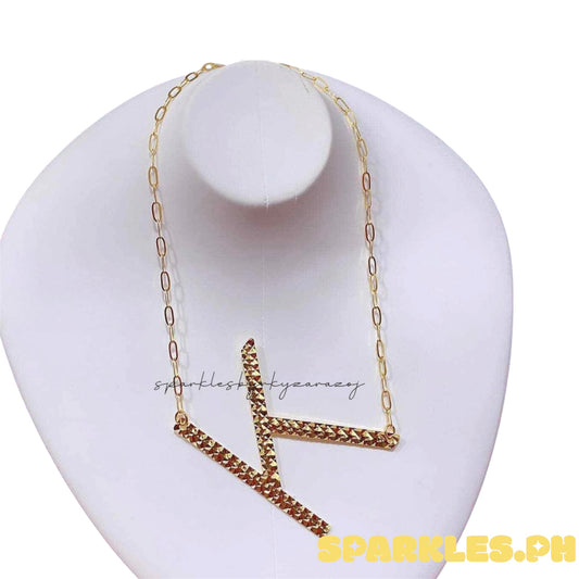 18k Saudi Gold Letter K Diacut Necklace