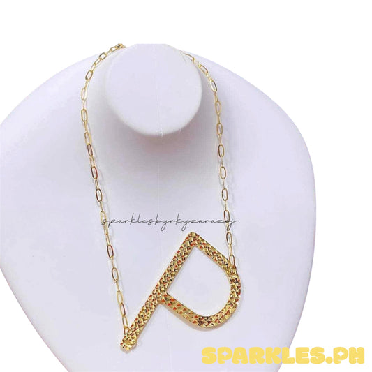 18k Saudi Gold Letter P Diacut Necklace