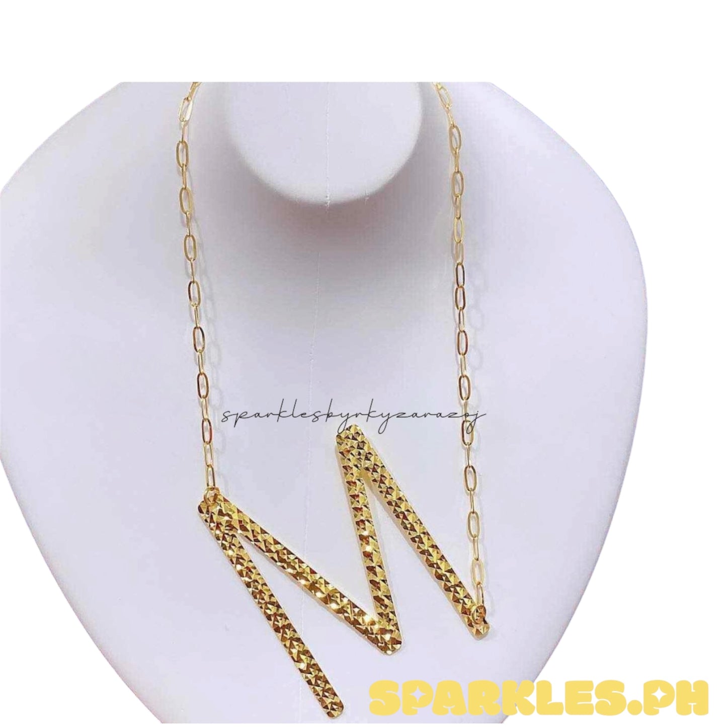18k Saudi Gold Letter M Diacut Necklace