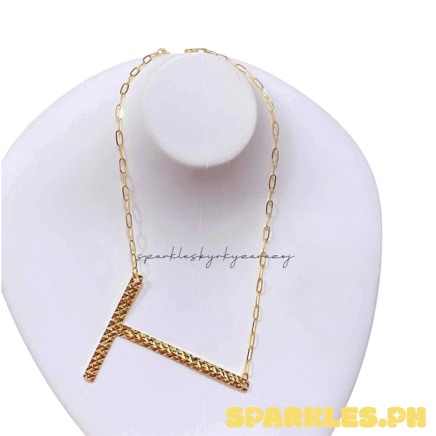 18k Saudi Gold Letter T Diacut Necklace