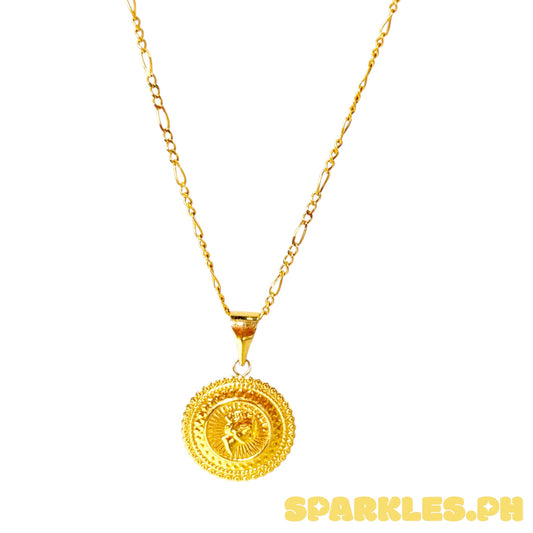 18k Saudi Gold Figaru 18' Chain Solid Pawnable Lightweight + 18k Saudi Gold Royal Queen Pendant
