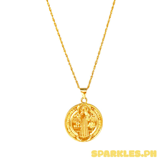 18k Gold 22 inches Rope Chain light weight + 18k Saudi Gold St. Benedict Medallion Pendant