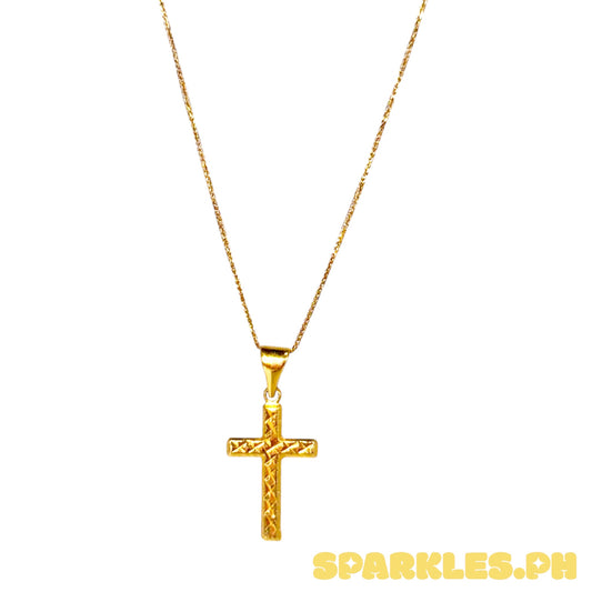 Foxtail Chain 18k Saudi Gold 18"+18k Saudi Gold Dia Plain Cross Buo Pendant Solid Pawnable