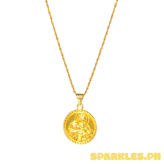 18k Saudi Gold Rope Chain 18" + 18k Saudi Gold 15mm Mary and Child Pendant