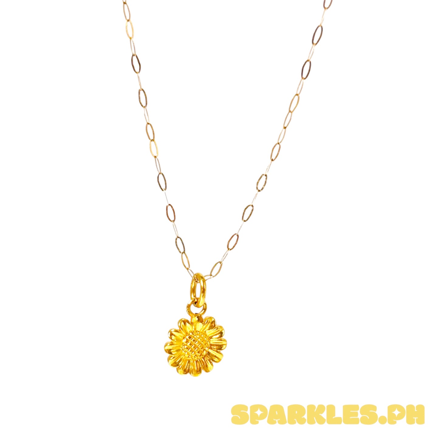 18k saudi gold micro paperclip chain solid pawnable-18+Sunflower Style Ampaw Pendant 18k Saudi Gold