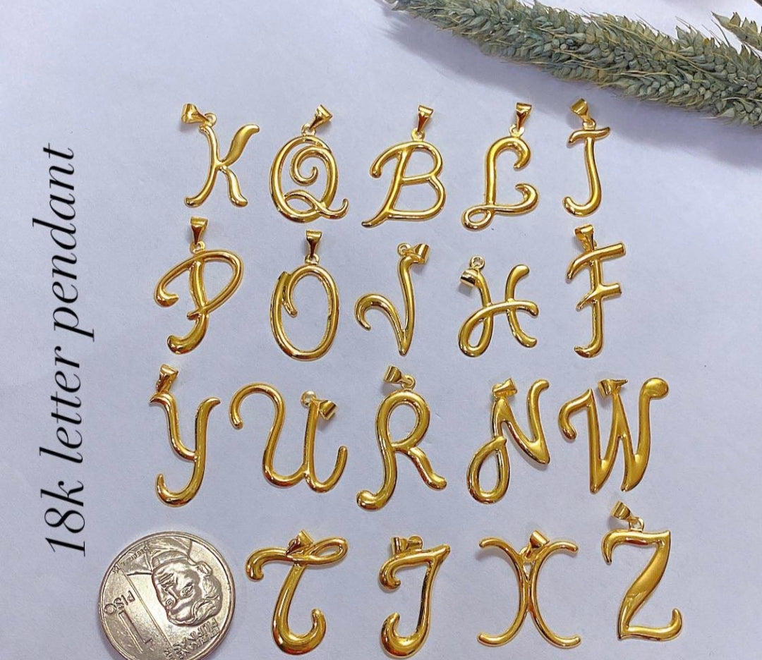 18k Letter Cursive Solid Pendant