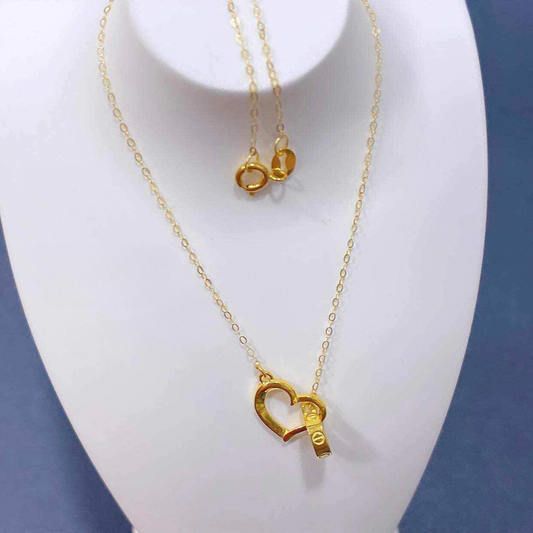 Heart Karkar Necklace Solid 18k Saudi Gold