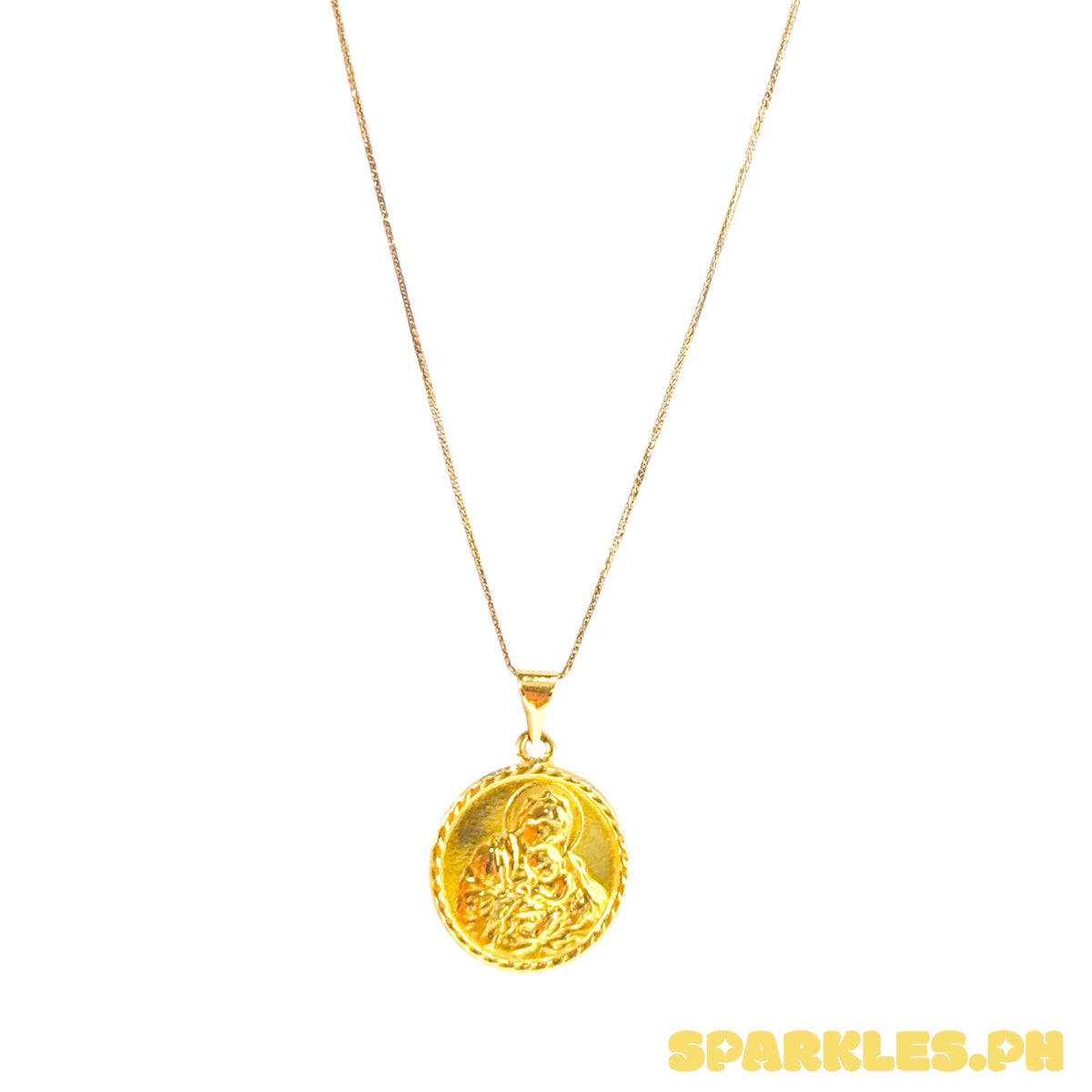 18k Saudi Gold Foxtail Chain 18" + 18k Saudi Gold 15mm Mary and Child Pendant