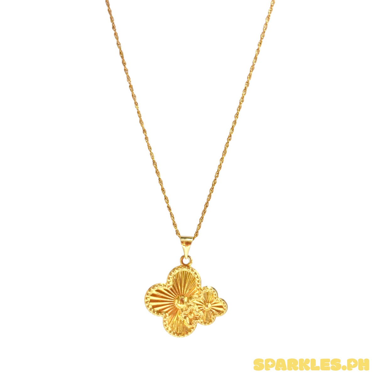 18k Saudi Gold Rope Chain 20" + 18k Saudi Gold Twin Clover Pendant