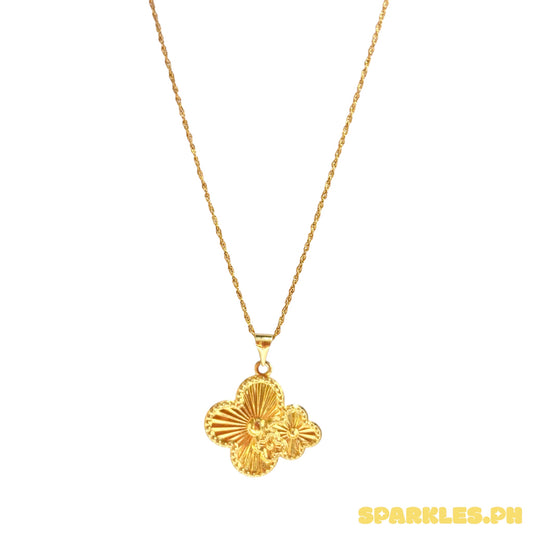 18k Saudi Gold Rope Chain 20" + 18k Saudi Gold Twin Clover Pendant