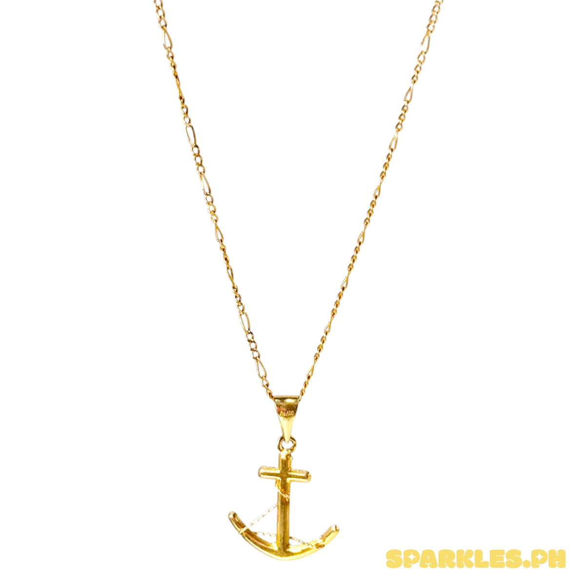 18k Saudi Gold Figaru Chain 18" + 18k Saudi Gold Anchor String Pendant
