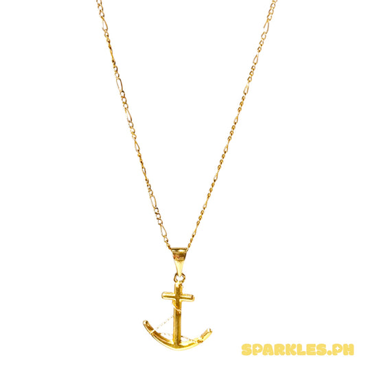 18k Saudi Gold Figaru Chain 18" + 18k Saudi Gold Anchor String Pendant