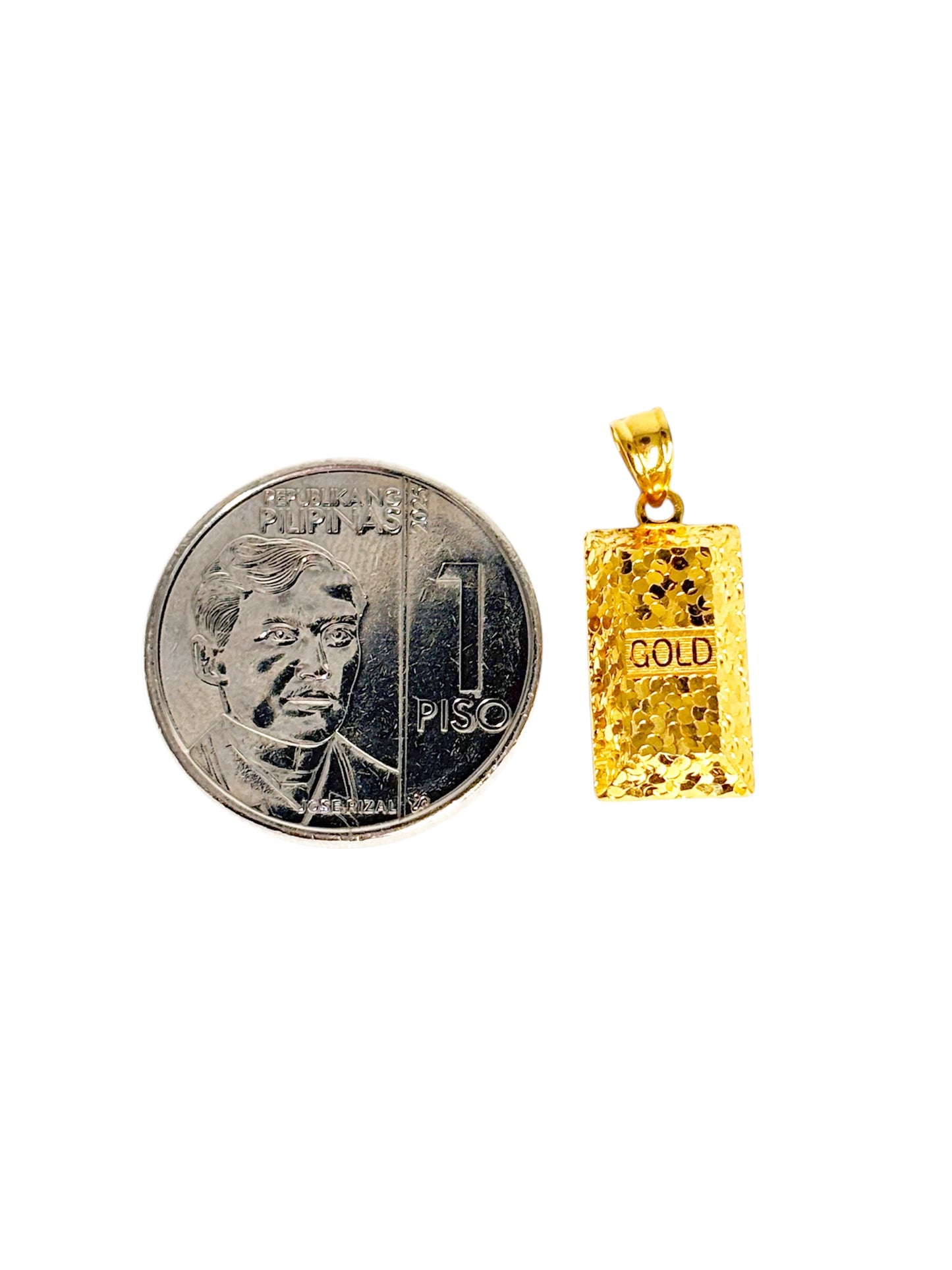 18k Saudi Gold 16mm Dotted Bar Pendant - -SKUAP1525PEN2