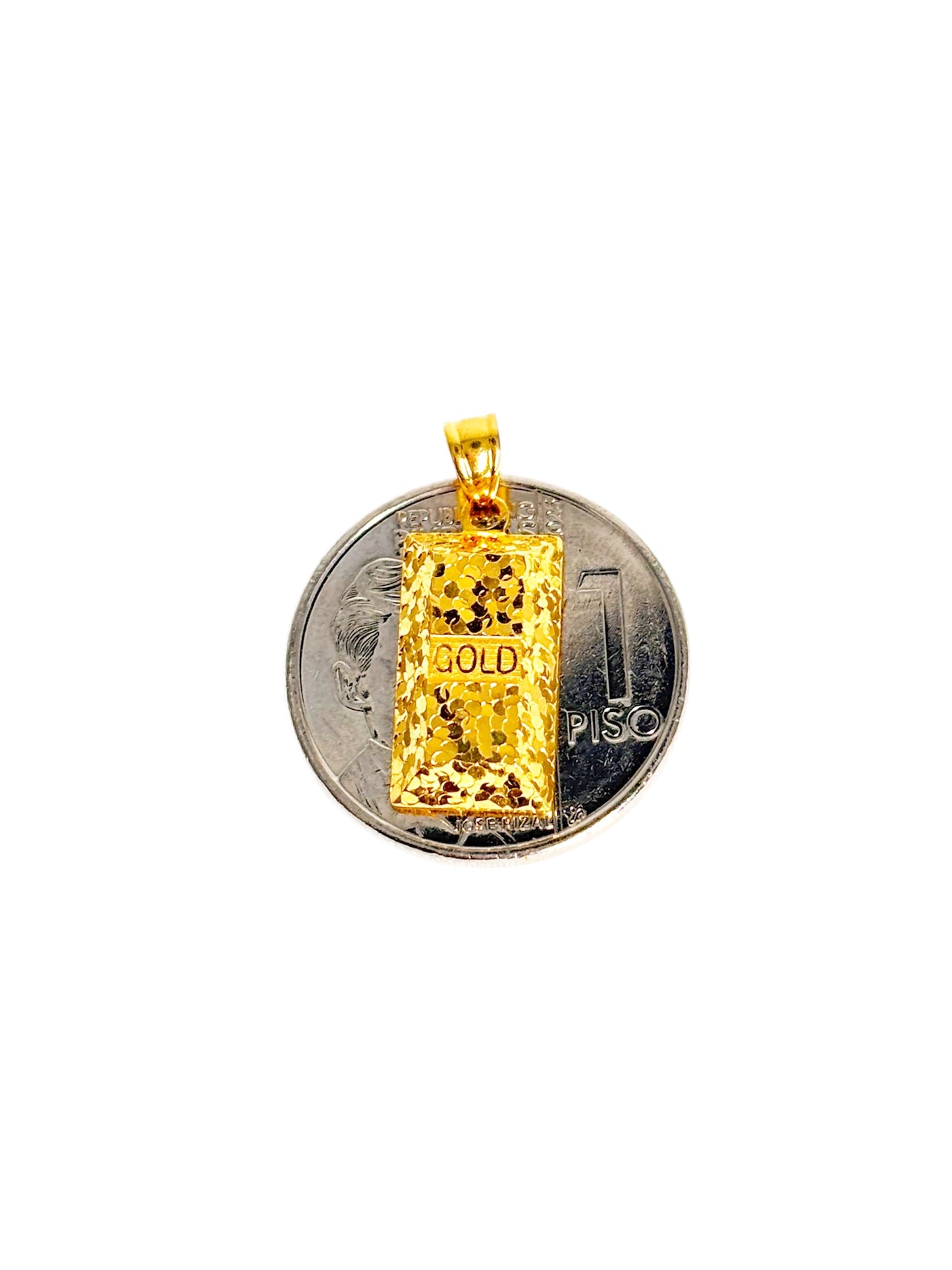 18k Saudi Gold 16mm Dotted Bar Pendant - -SKUAP1525PEN2